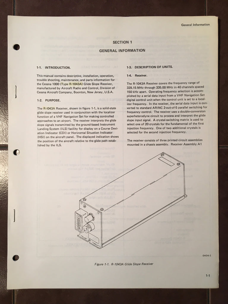 Cessna ARC R-1043A Glideslope Install Manual.