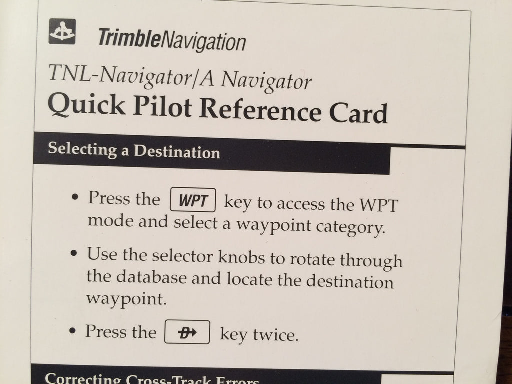 Trimble TNL-Navigator/A Navigator Quick Pilot Reference Card.