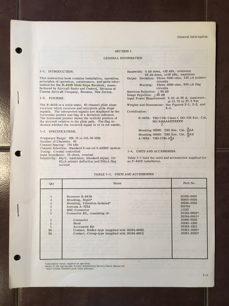 Cessna ARC R-443B Glideslope Install Manual.