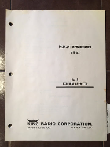 King KA 161 External Capacitor Install, Service & Parts Manual.