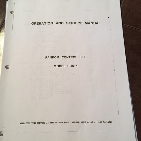 Vibration Test Systems Random Control Set Model RCS-1 Operation & Service Manual.