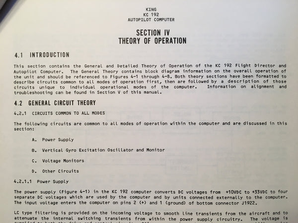 Kc 192 Flight Computer King KC 192 Autopilot Computer Flight Director Service Manual. – G's ...