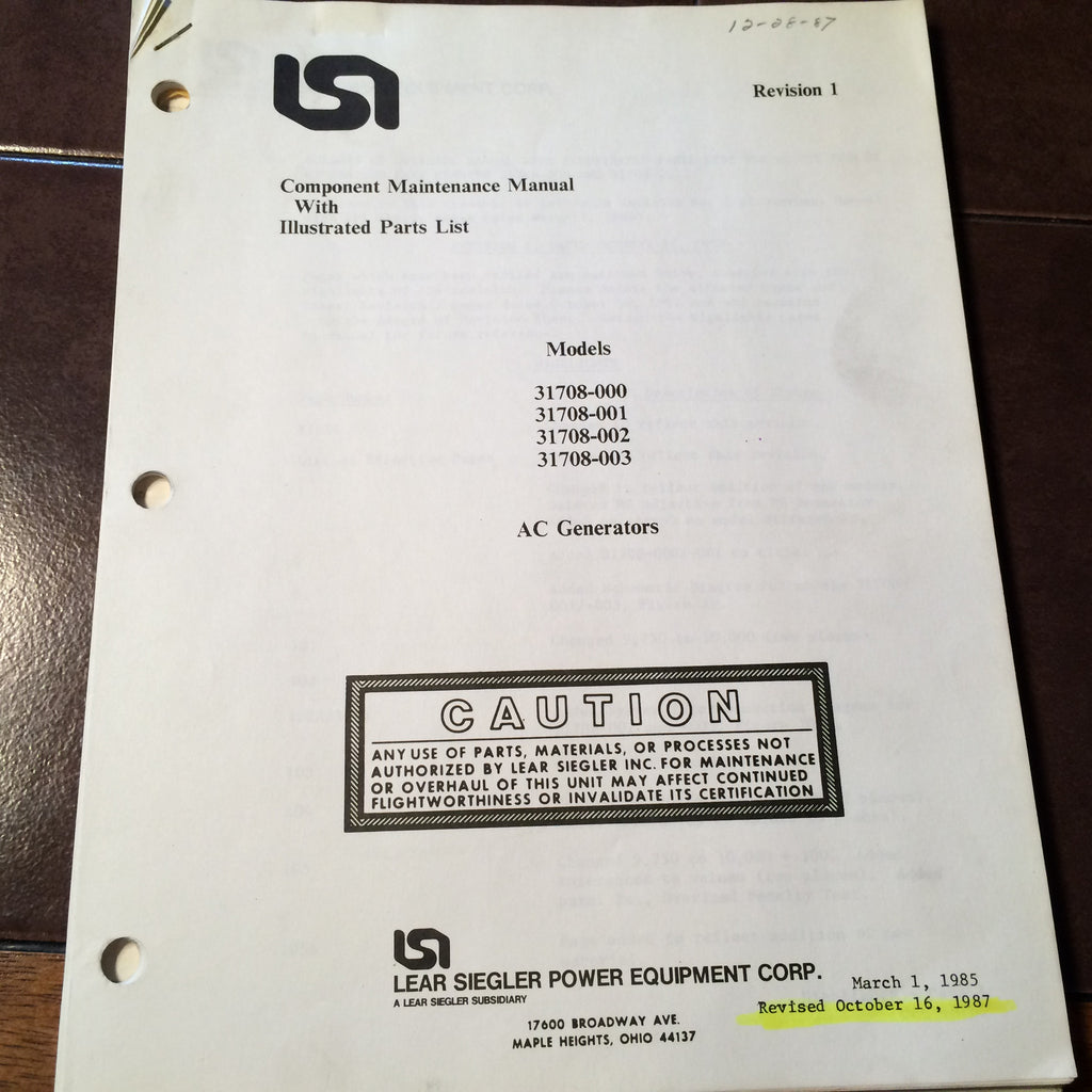 LSI AC Generator 31708 Series Component Maintenance & Parts Manual.