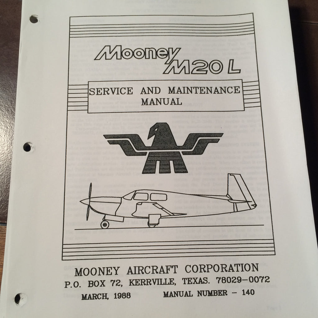 Mooney M20L Service & Maintenance Manual. Circa 1988-1990.