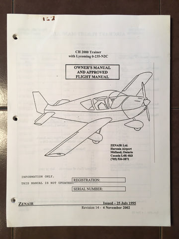 Zenair CH 2000 Trainer w Lycoming O-235-N2C Owner's Manual & Flight Manual.