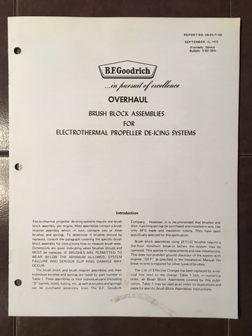 BFGoodrich Brush Block Assemblies for Electrothermal Propeller De-Ice OHC Manual.