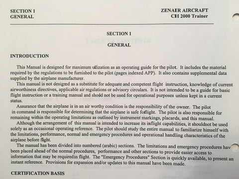 Zenair Alarus CH-2000 Flight Manual. – G's Plane Stuff