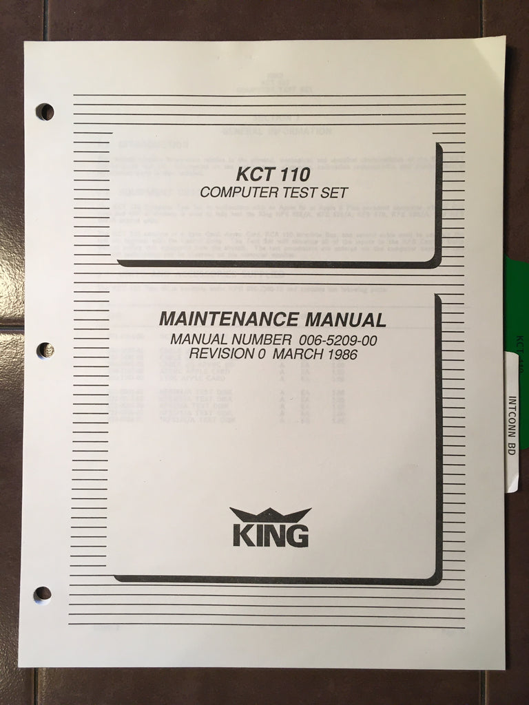 King KCT-110 Test Set Service manual.