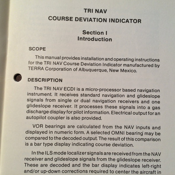 Terra Tri Nav Indicator Install Operator's Manual. – G's Plane Stuff