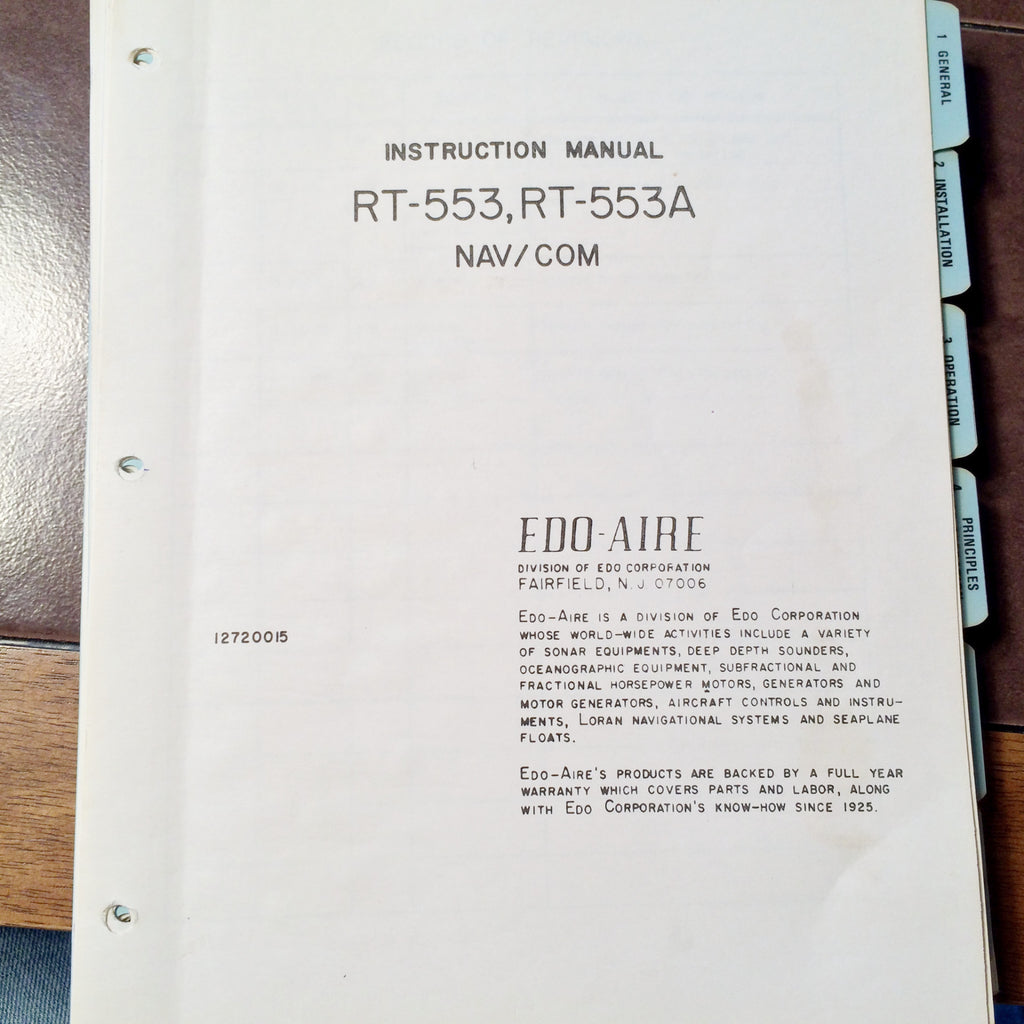 Edo-Aire RT-553, RT-553A NavCom Install, Service & Parts Manual.