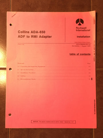 Collins ADA-650 Install Manual.