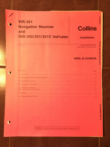 Collins VIR-351 and IND-350 , IND-351 & IND-351C Install Manual.