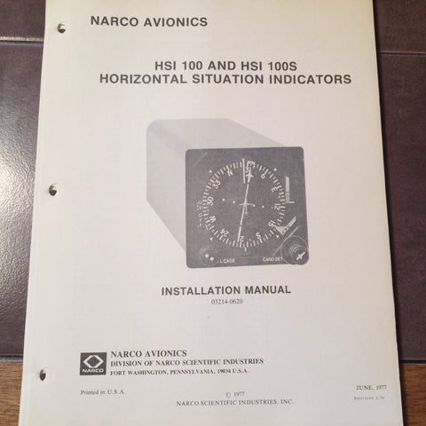 Narco HSI 100 and HSI 100S Horizontal Situation Indicators Install Manual.