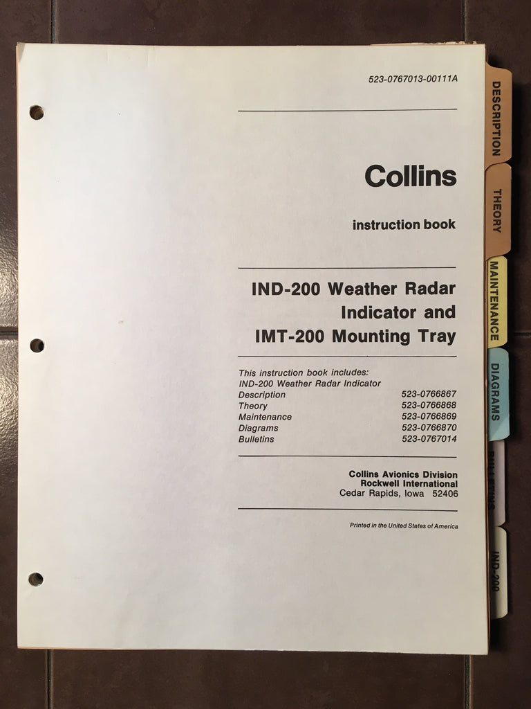 Collins IND-200 & IMT-200 Radar Indicator Service Manual.