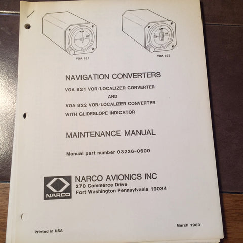 Narco VOA 821 & VOA 822 Install, Service & Parts Manual.