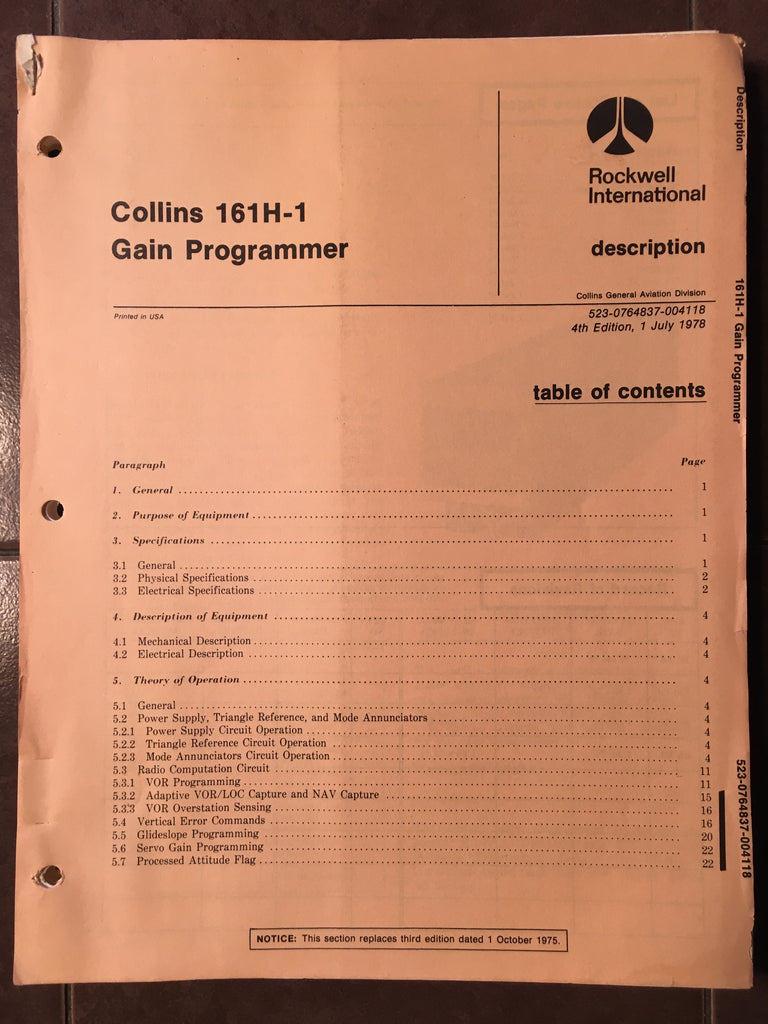 Collins 161H-1 Gain Programmer Service & Parts manual.