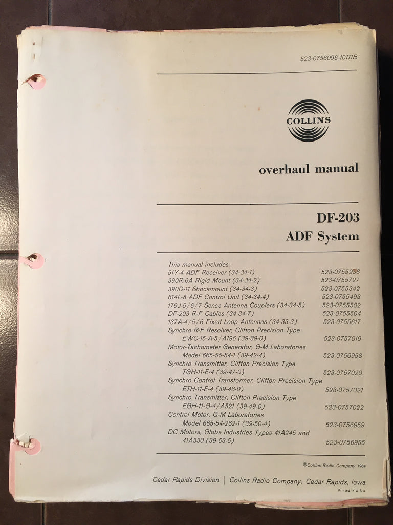 Collins DF-203 ADF System Overhaul Manual.