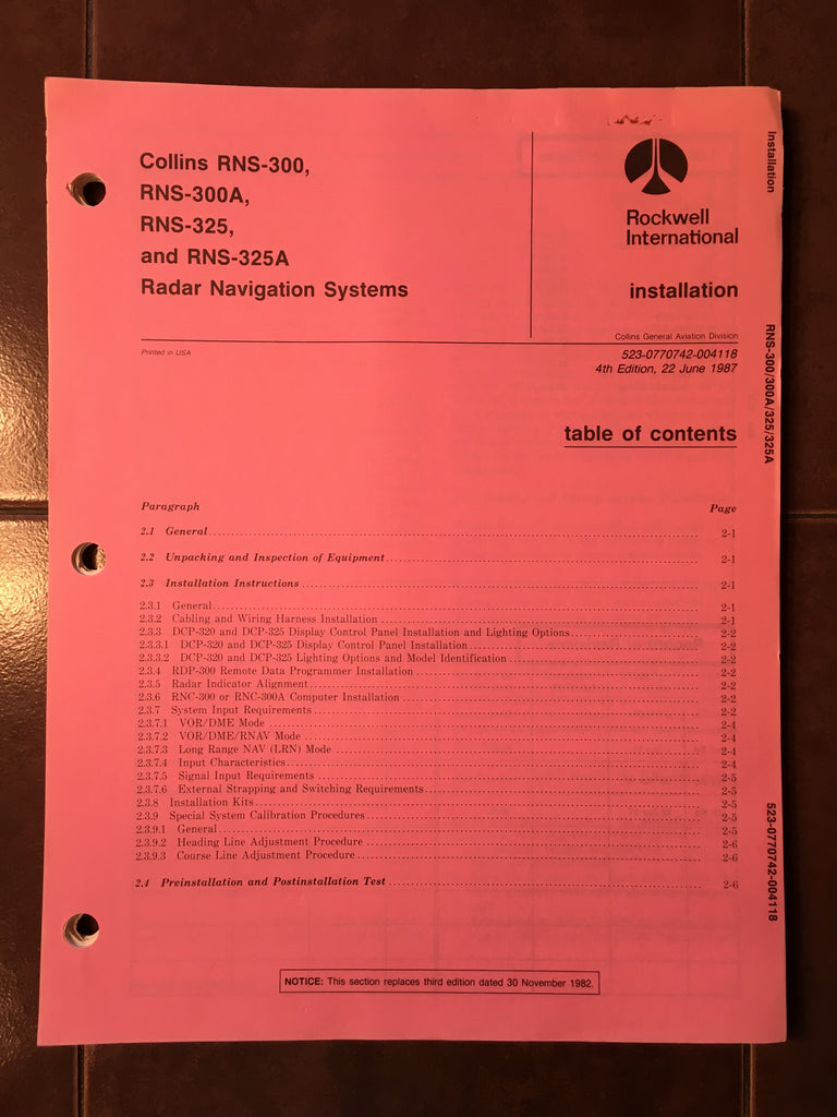 Collins RNS-300, RNS-300A, RNS-325 & RNS-325A Install Manual.