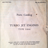 GE General Electric Turbo Jet Engine I-16-6 Parts Manual. Circa 1945.