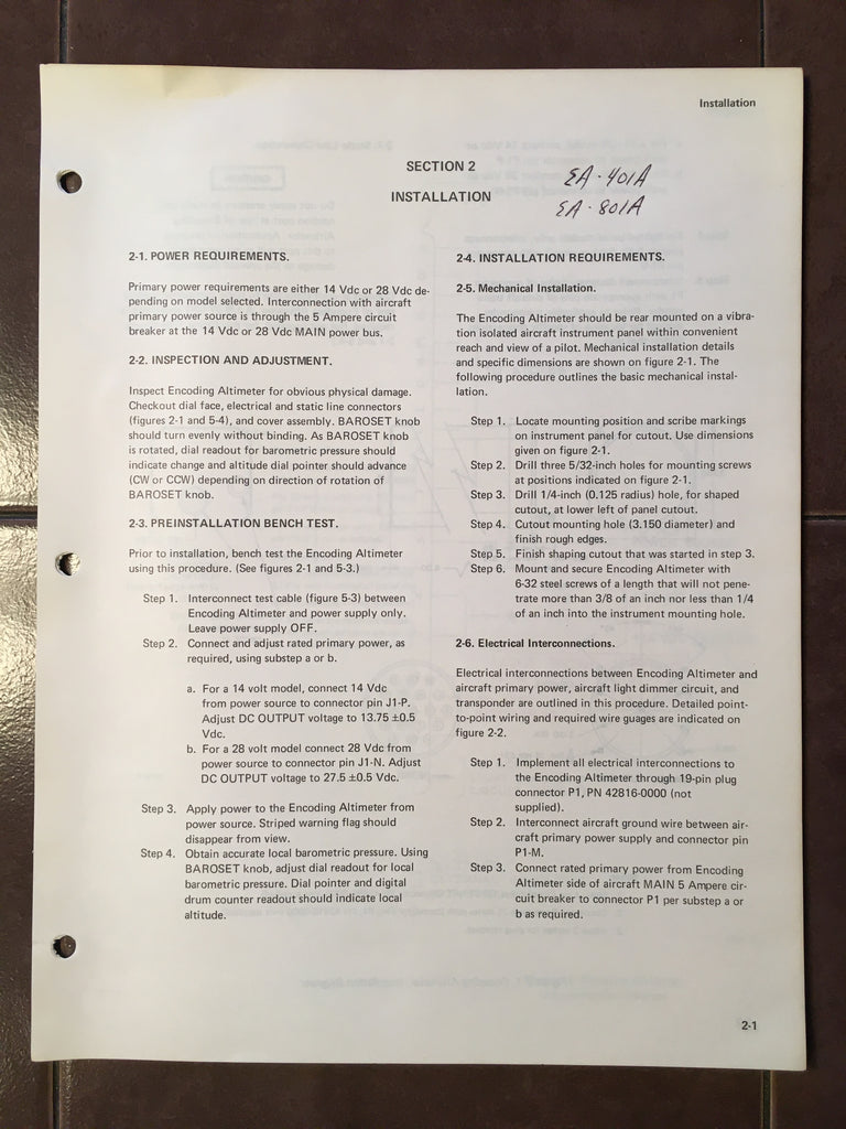 Cessna ARC EA-401A and EA-801A Encoder Install Manual.