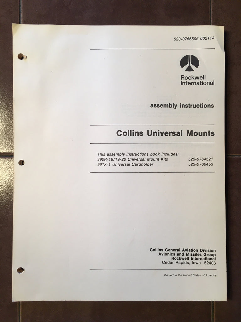 Collins Universal Mounts 390R-18, 19, 20 and 991X-1 Assembly Instructions Manual.