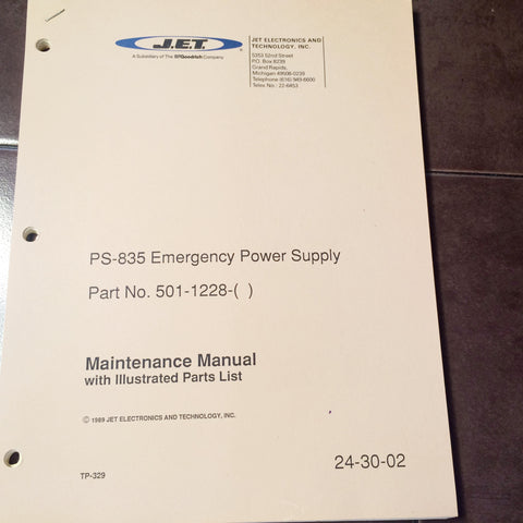 JET Electronics, JET PS-835 Power Supply Maintenance & Parts Manual.  Circa 1989.