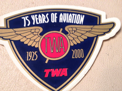 Original TWA 1925-2000 "75 Years of Aviation" Sticker Decal , 4" x 3".