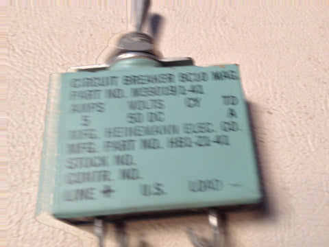 5 amp Heinemann Circuit Breaker BC10 Switch M39019/1‑41, HB1-Z1-41.