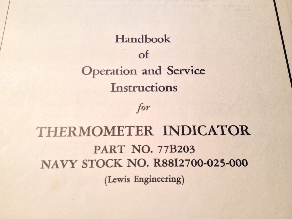 1951 Lewis Engineering Thermometer 77B203 Service Booklet Manual.