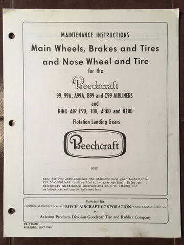 Beech 99s & King Air F90 100s Wheels Brakes Tires Floatation Landing Service manual.