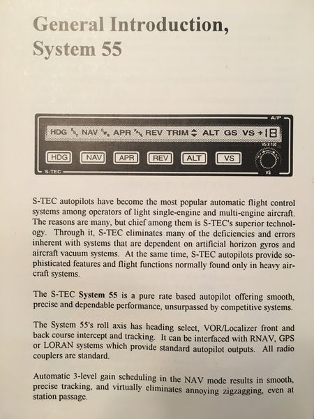 Stec S-tec System 55 Autopilot Pilot's Operating Handbook. – G's Plane ...
