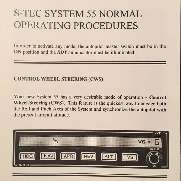 Stec S-tec System 55 Autopilot Pilot's Operating Handbook. – G's Plane ...