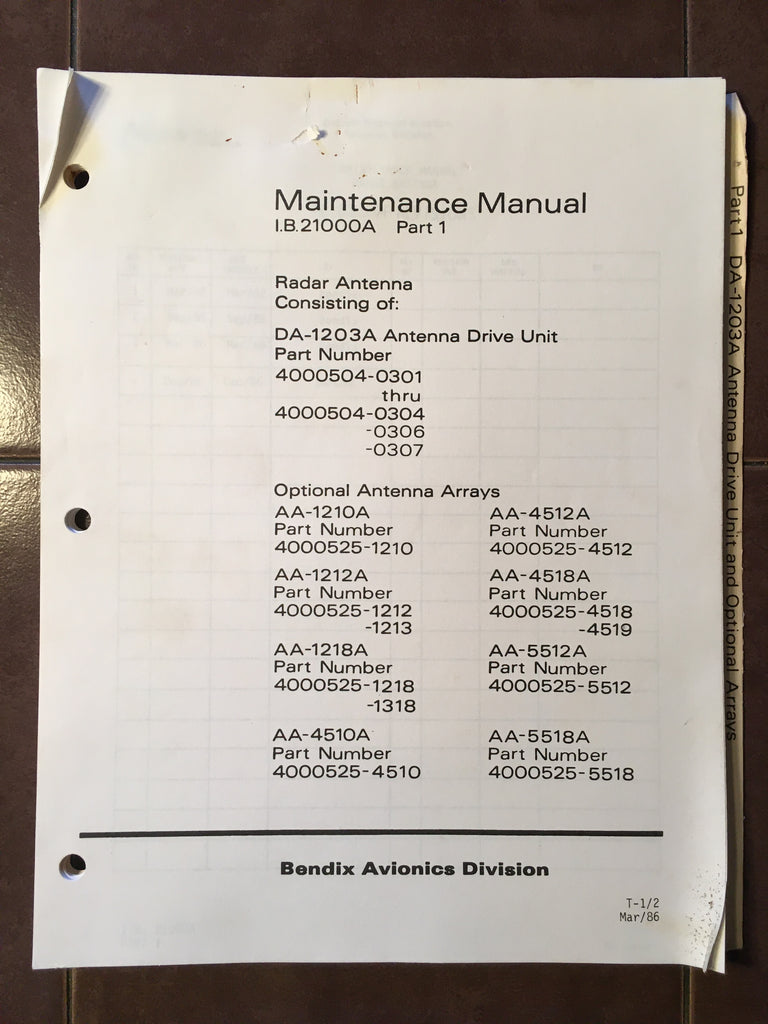 Bendix Antennas DA-1203A Service & Parts Manual.
