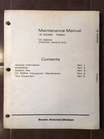 Bendix CC-2024A Checklist Control Install, Service & Parts Manual.