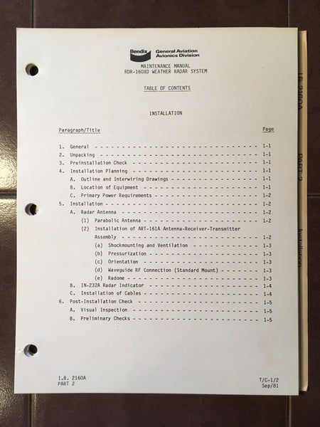 Bendix RDR-160XD Radar Install Manual. – G's Plane Stuff