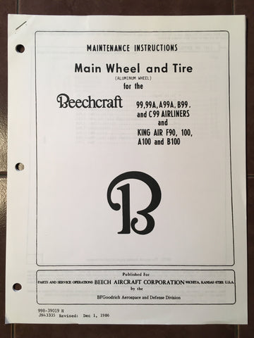 Beechcraft 99 & 100 series Main Wheel & Tire Service manual (aluminum wheel).