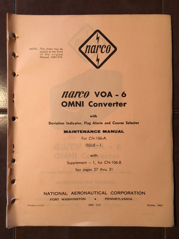Narco VOA-6 Nav Converter Indicator Install, Service & Parts Manual.