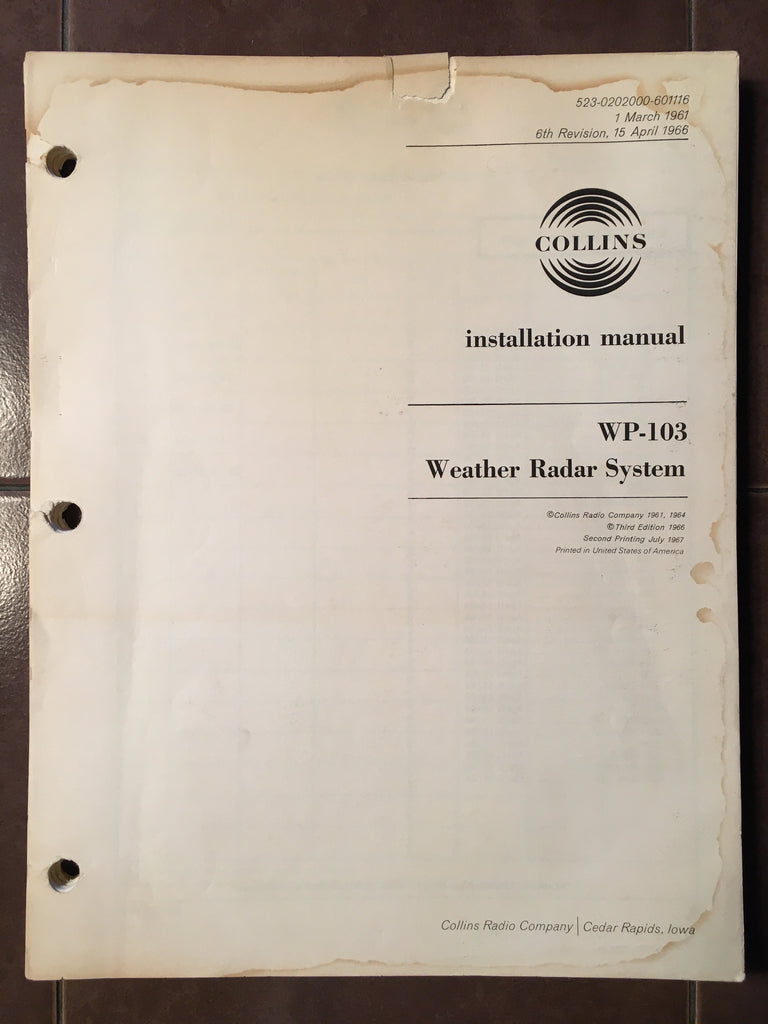 Collins WP-103 Radar Install Manual.