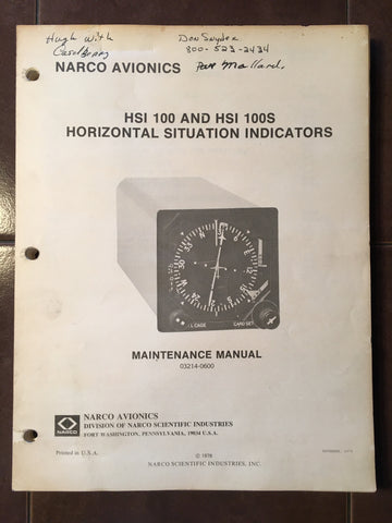 Narco HSI 100, HSI 100S Indicator Service & Parts Manual.