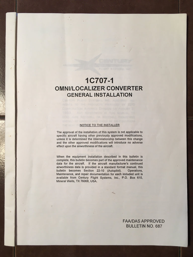 Edo Mitchell Century 1C707 Install Manual.