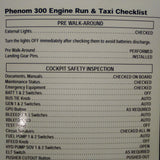 CAE Embraer Phenom 300 Engine Run & Taxi Laminated Checklist. TriFold.