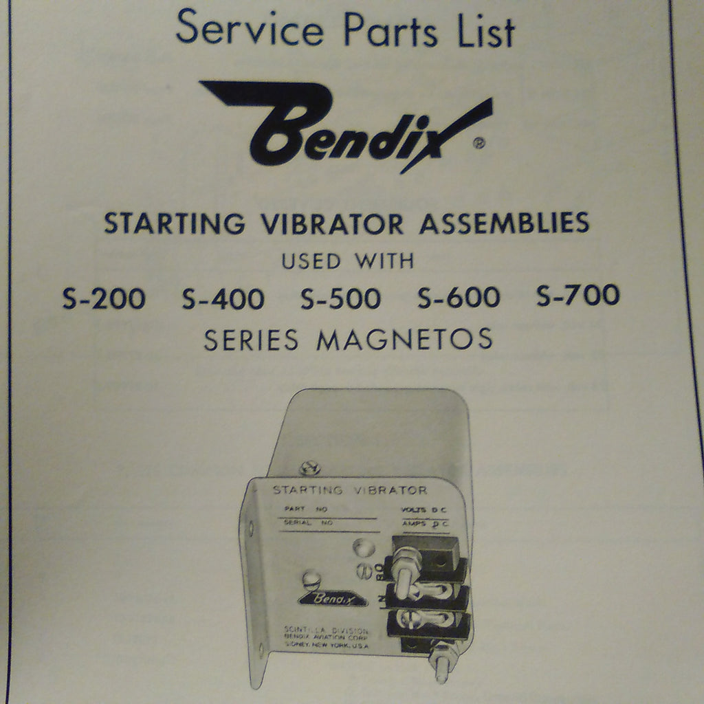 Bendix Scintilla Starting Vibrator Parts Manual Booklet.