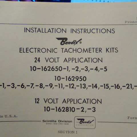 Bendix Electric Tachometers Installation Instructions.